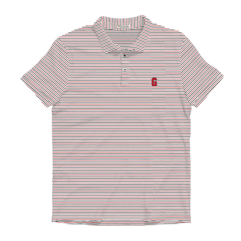 UGA Standing Dawg White, Red & Black Beech Stripe Polo