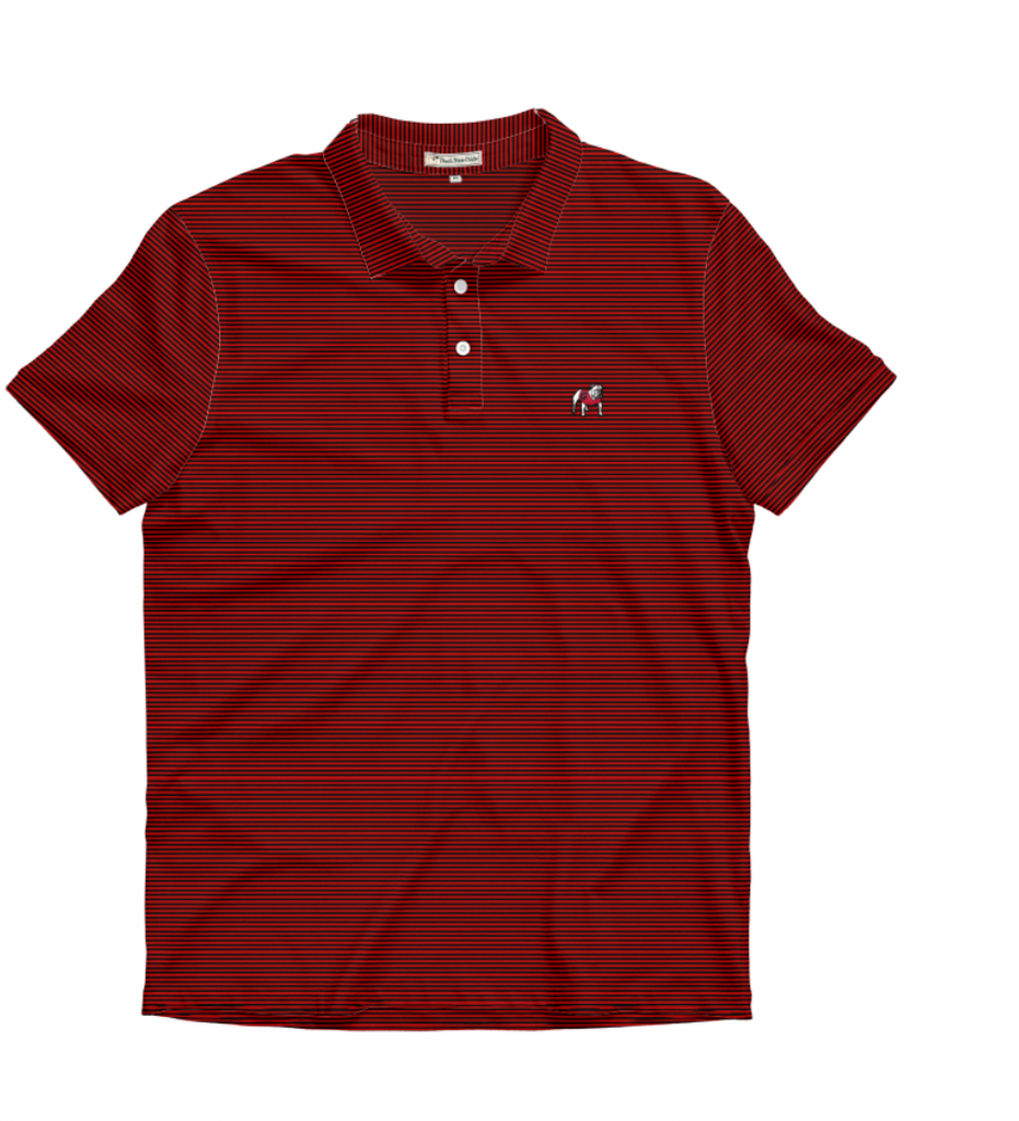 UGA Standing Dawg Loblolly Red & Black Stripe Polo