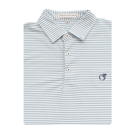 Navy & White Heathered Azalea Stripe Performance Polo