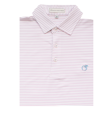 Navy & White Heathered Azalea Stripe Performance Polo